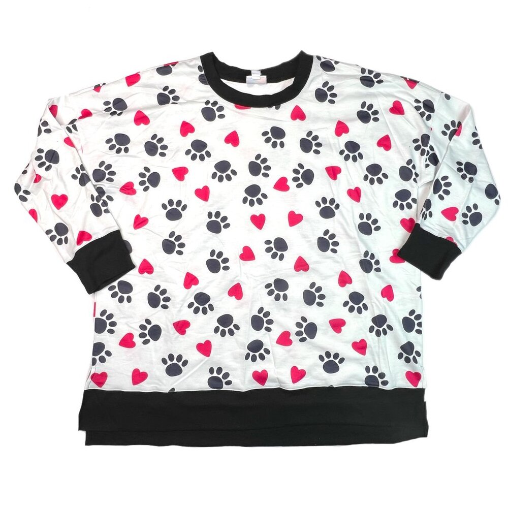 NEW S LuLaRoe Hannah Paw Print Black Pink Hearts Pullover Long Sleeve Shirt